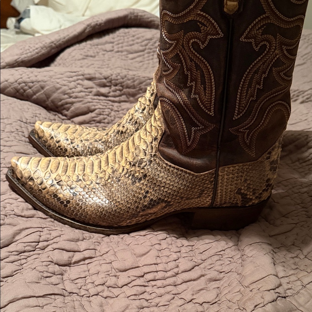 Dan Post Python Print Cowboy Boots - Brown And Cr… - image 2
